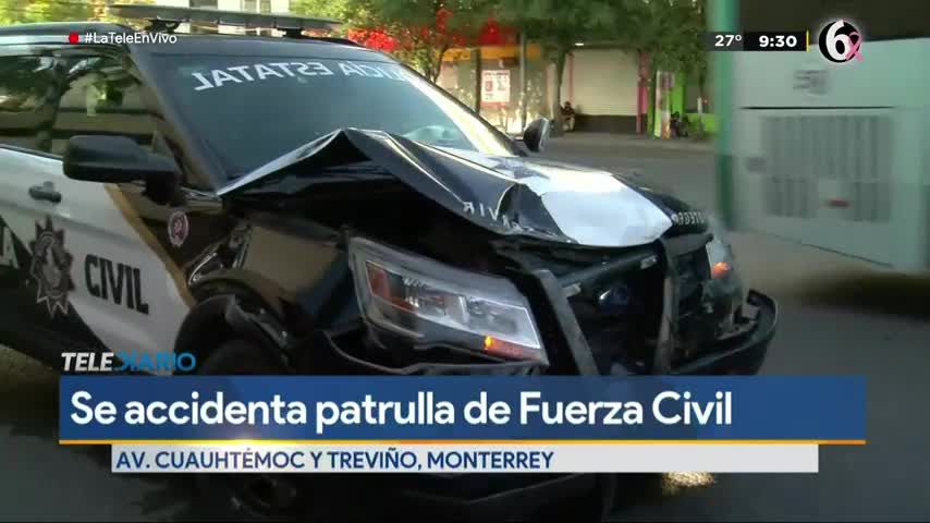 Camioneta se impacta contra oficinas al ser chocada por patrulla en avenida Cuauhtémoc 