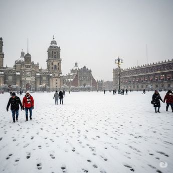 Así se vería el Zócalo de CdMx si cayera nieve en 2025 | Gemini