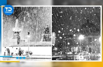 Las calles se cubrieron de millones de copos de nieve justo por la glorieta del Ángel de la Independencia y Paseo de la Reforma / Cortesía