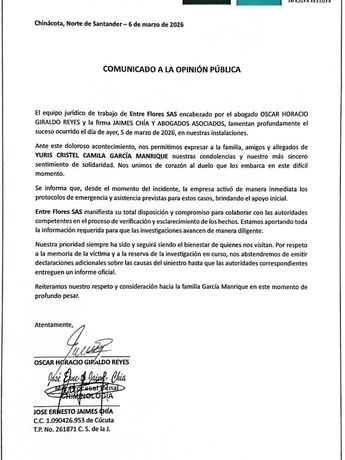 El equipo jurídico de Entre Flores lamentó profundamente el suceso | Entre Flores vía Facebook