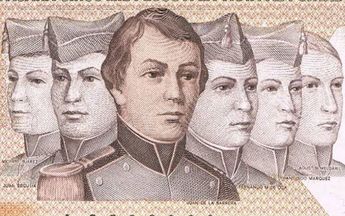 Imagen representativa de los Niños Héroes en un billete