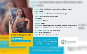 Ficha de desaparición de Mónica / Comisión de Búsqueda de Personas del Estado de Jalisco