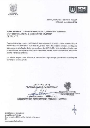 Maestras de Coahuila no trabajarán el 8 de marzo.