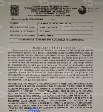 La denuncia por abuso y violencia sexual ya quedó asentada ante la Fiscalía de Puebla / Especial