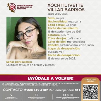 Ficha de búsqueda de Xochitl Ivette Vilalr Barrios en Veracruz / Especial