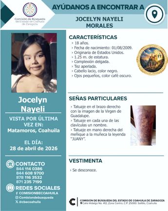 Ficha de búsqueda de la menor.