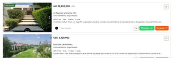 Precios de casas ubicadas en Lomas de Reforma publicadas en Inmuebles 24./Captura de pantalla.