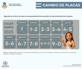 Calendario de cambio de placas. | Imagen: Secretaría de la Hacienda Pública Jalisco.