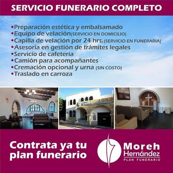 Algunos de los servicios que ofrece la funeraria. | Fb: Moreh Hernández Planes Funerarios