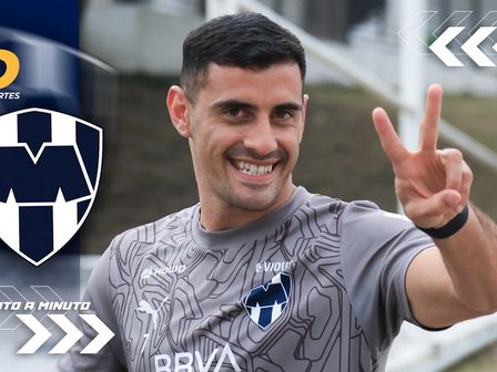 Germán Berterame en un entrenamiento de Rayados
