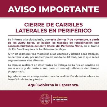 Naucalpan anuncia cierres en Periférico Norte | X