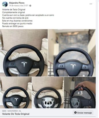 Ofrecen volante de Tesla en Facebook.  | Especial