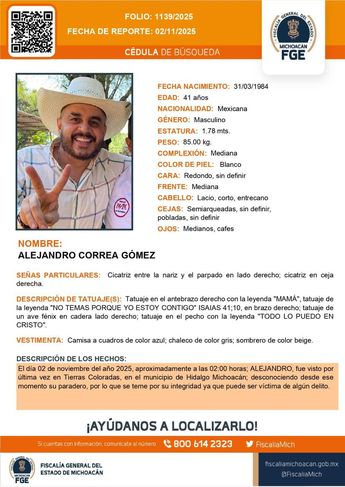 La FGE ya ha emitido una ficha de búsqueda de el ex alcalde. | Fiscalía del Estado de Michoacán