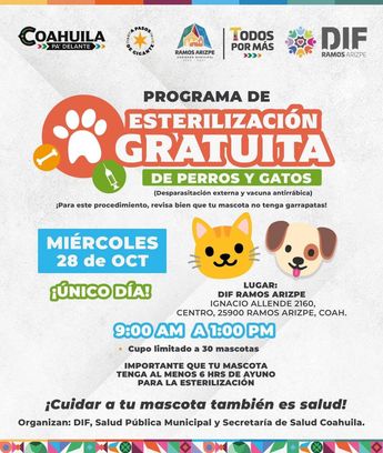 Se confirmó que el procedimiento quirúrgico de esterilización no tendrá costo alguno para los beneficiarios.