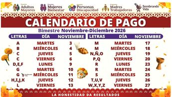 Calendario programas del Bienestar bimestre noviembre-diciembre 2026.