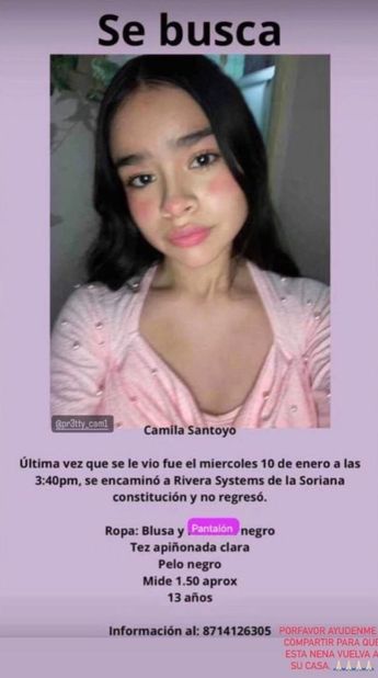 Comunicado de la desaparición de Camila Santoyo.