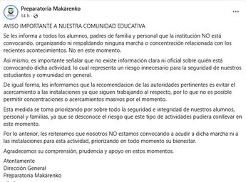 Comunicado de la preparatoria sobre Marcha por la Paz. | Preparatoria Makárenko