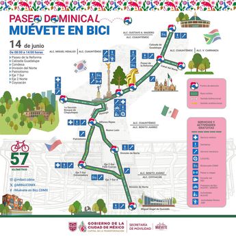 La ruta del Paseo Dominical Muévete en Bici de CdMx es la misma cada semana | @MIBiciCDMX