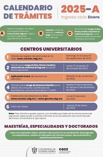 Calendario de trámites UdeG al ciclo 2025-A | Universidad de Guadalajara