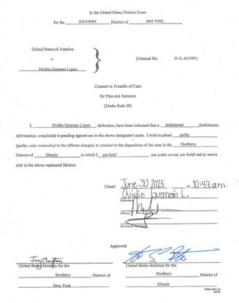 Documento firmado por Ovidio Guzmán el 30 de junio