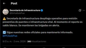 La Secretaría de Infraestructura dio un reporte sobre los daños en Puebla, luego del sismo / InfraPue